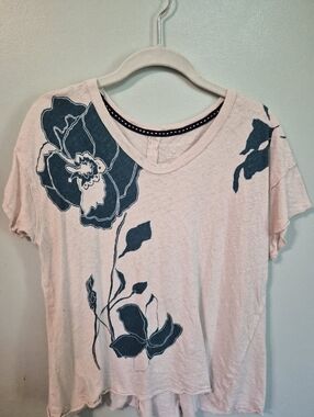 Pilcro Light Pink Short-Sleeve Tee with Teal Floral Print
